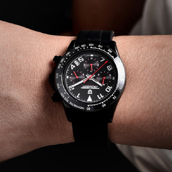 고급 사파이어 글라스 크로노그래프 남자 세라믹 손목시계 ST9116WC-블랙-블랙(BSP243)