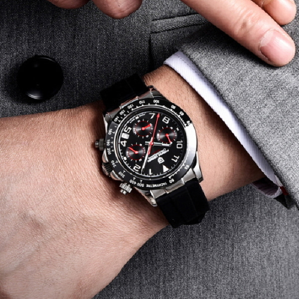 고급 사파이어 글라스 크로노그래프 남자 세라믹 손목시계 ST9116WC-실버-블랙(BSP243)