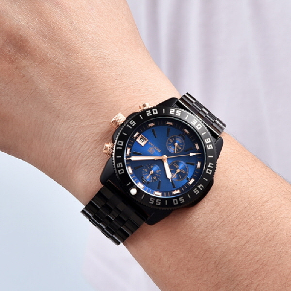 크로노그래프 메탈스트랩 러버스트랩 쿼츠 남자 손목시계 ST9163WC-메탈-네이비(BSP243)